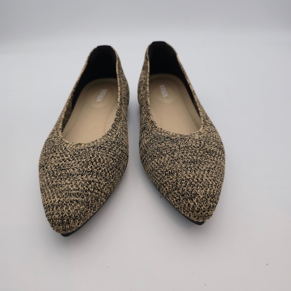 VIVAIA Women's Pointed Toe Knit Flats Comfort Beige & Black Knit Size 37.5